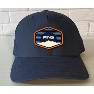 PING Golf Hat Cap Four Peaks Blue‎ w/Raised White Logo, Snapback